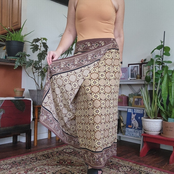 90s Y2K Earth tones scarf Skirt Size 12 - Picture 2 of 8